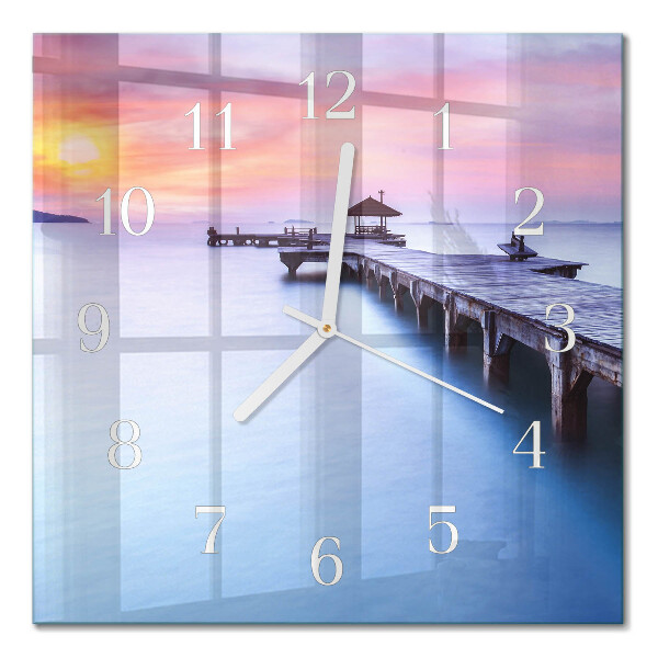 Horloge carrée en verre Pont en bois