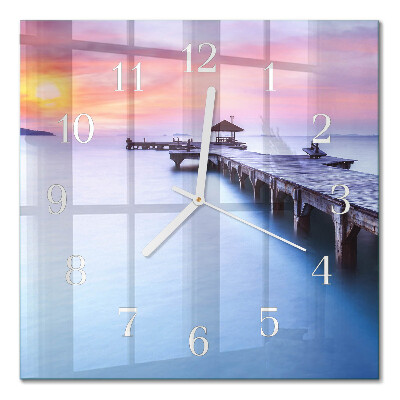 Horloge carrée en verre Pont en bois
