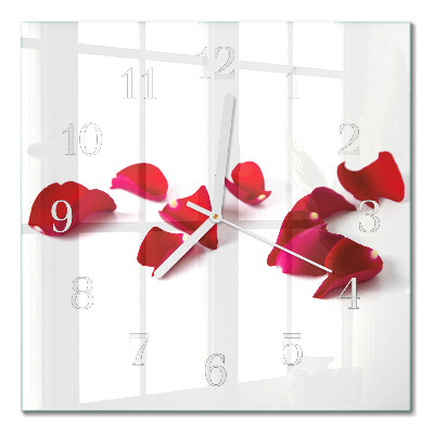 Horloge carrée en verre Pétales de rose