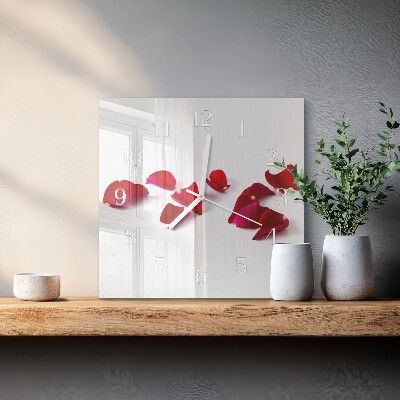 Horloge carrée en verre Pétales de rose