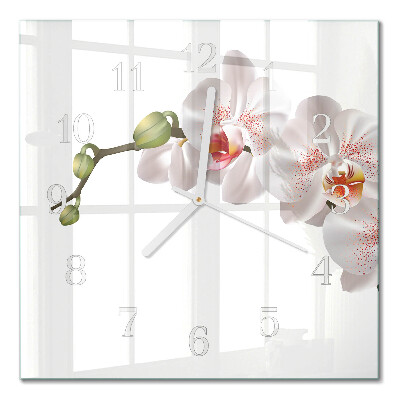 Horloge carrée en verre Orchidée