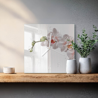 Horloge carrée en verre Orchidée