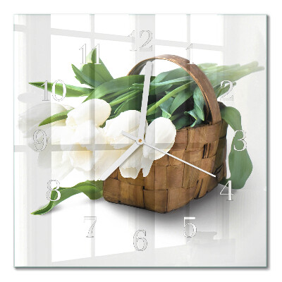 Horloge carrée en verre Panier de tulipes