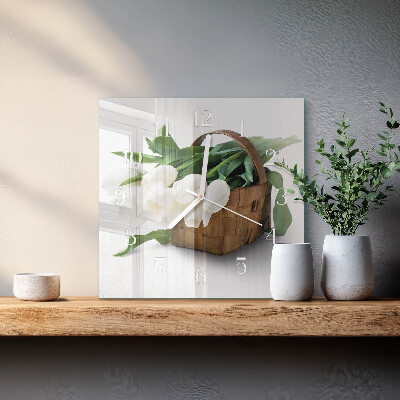 Horloge carrée en verre Panier de tulipes