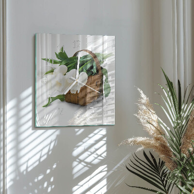 Horloge carrée en verre Panier de tulipes