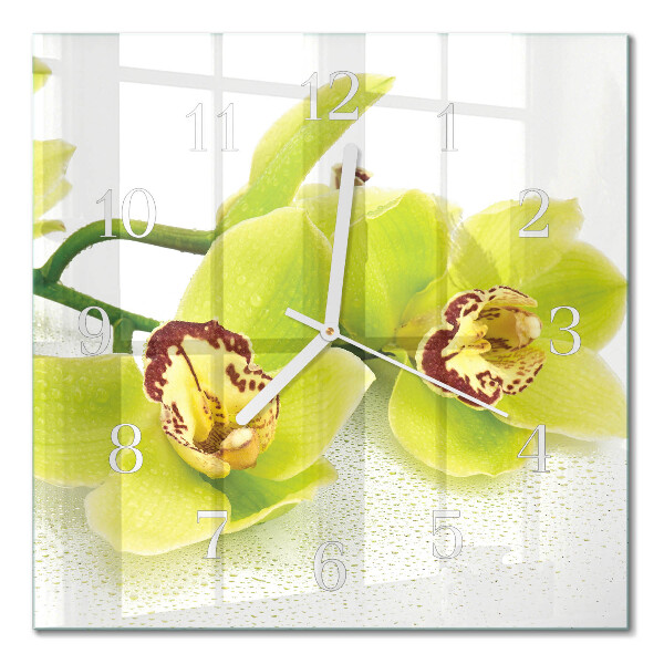 Horloge carrée en verre Orchidée
