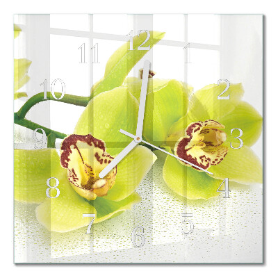 Horloge carrée en verre Orchidée