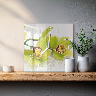 Horloge carrée en verre Orchidée