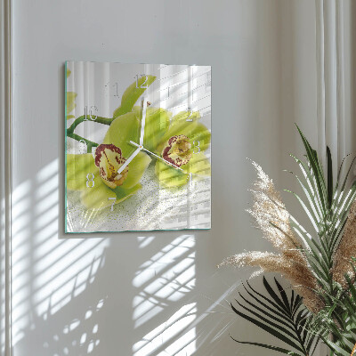 Horloge carrée en verre Orchidée