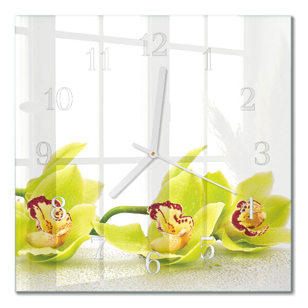 Horloge carrée en verre Orchidée