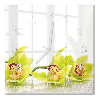 Horloge carrée en verre Orchidée