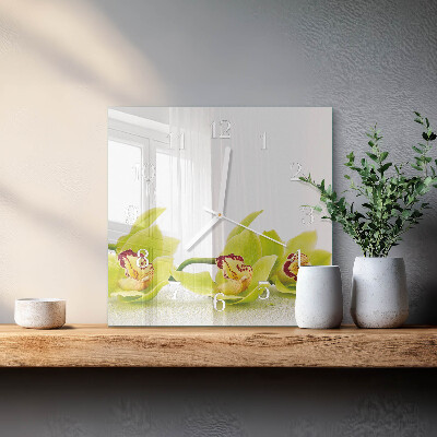 Horloge carrée en verre Orchidée