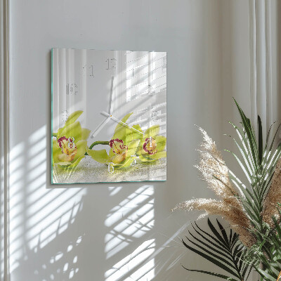 Horloge carrée en verre Orchidée