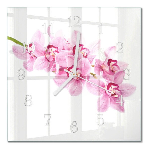 Horloge carrée en verre Orchidée