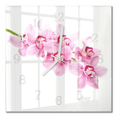 Horloge carrée en verre Orchidée