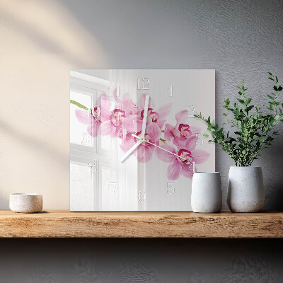 Horloge carrée en verre Orchidée