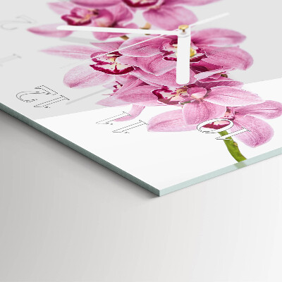 Horloge carrée en verre Orchidée
