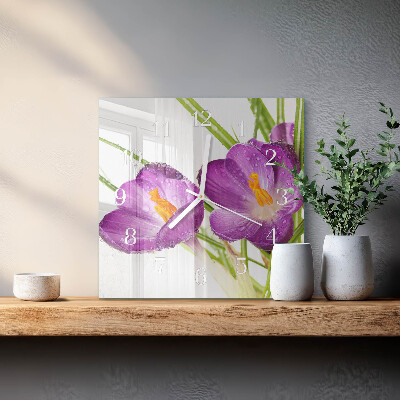 Horloge carrée en verre Crocus