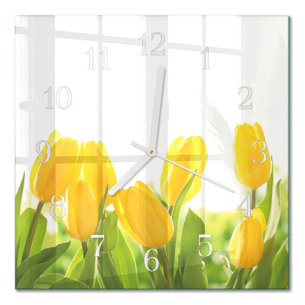 Horloge carrée en verre Tulipes
