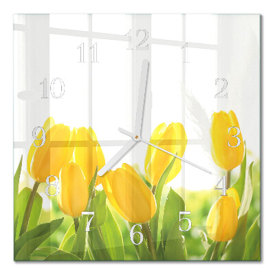 Horloge carrée en verre Tulipes