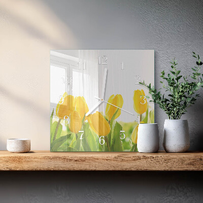 Horloge carrée en verre Tulipes