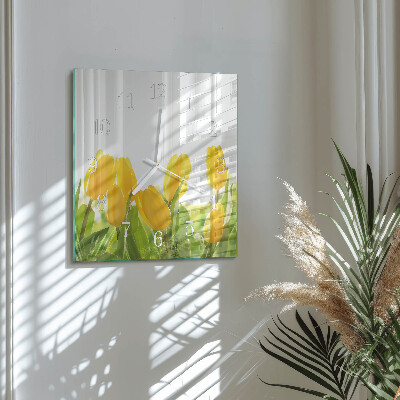 Horloge carrée en verre Tulipes