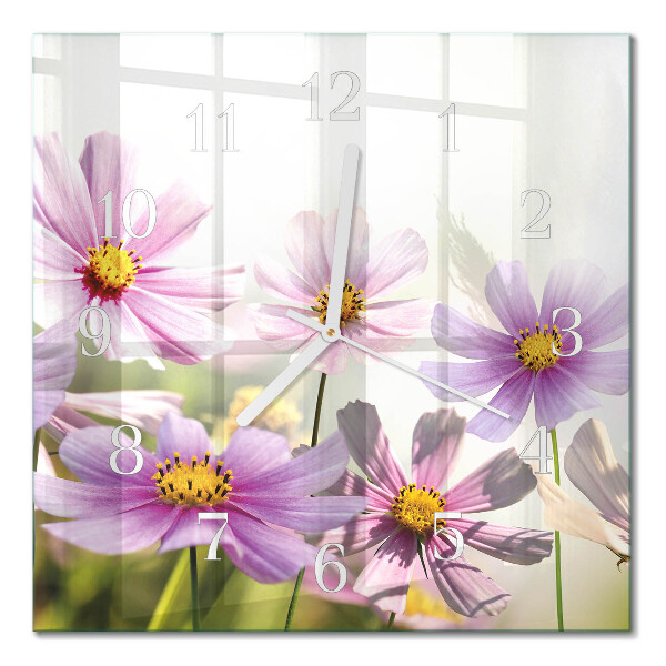 Horloge carrée en verre Fleurs