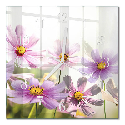 Horloge carrée en verre Fleurs