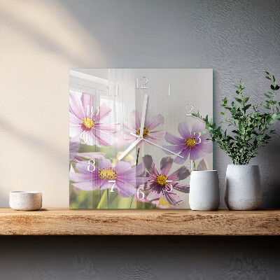 Horloge carrée en verre Fleurs