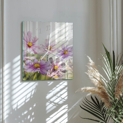 Horloge carrée en verre Fleurs
