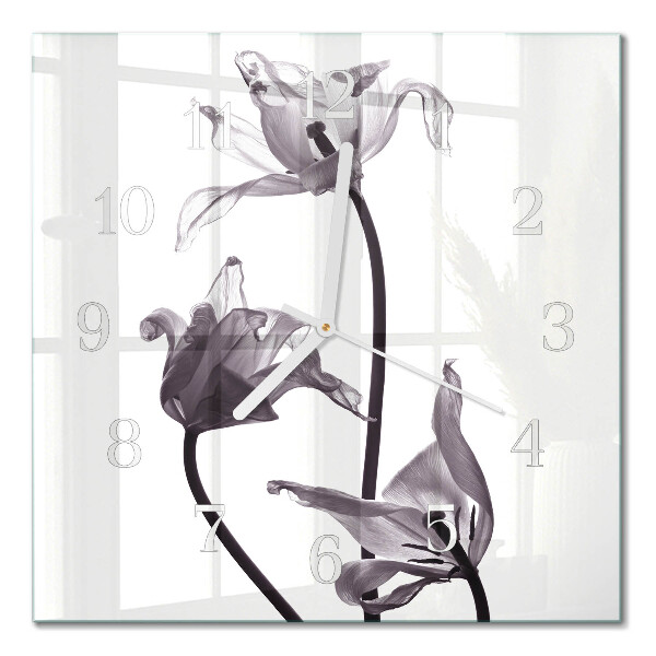 Horloge carrée en verre Fleurs