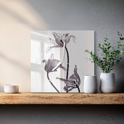 Horloge carrée en verre Fleurs