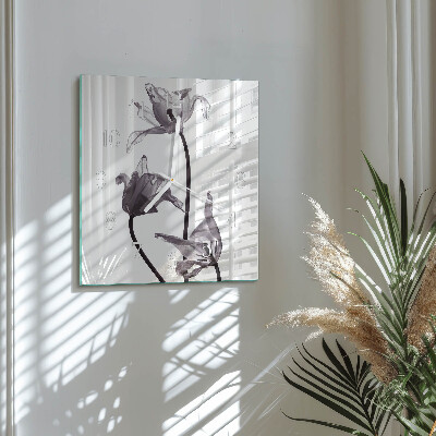 Horloge carrée en verre Fleurs