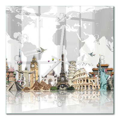 Horloge carrée en verre Monde
