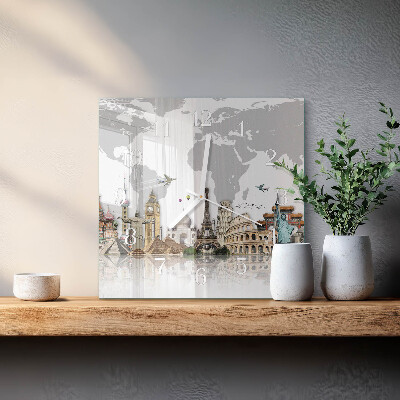 Horloge carrée en verre Monde