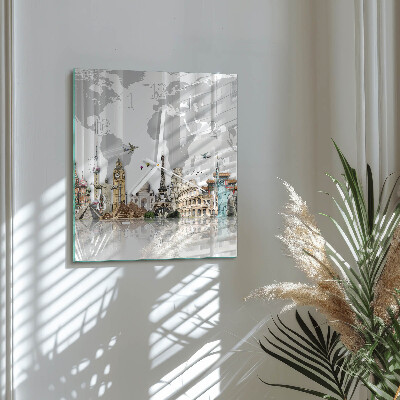 Horloge carrée en verre Monde