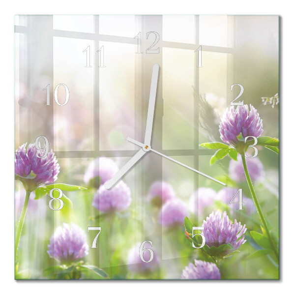 Horloge carrée en verre Fleurs