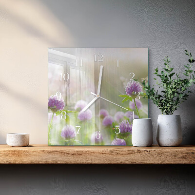 Horloge carrée en verre Fleurs
