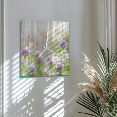 Horloge carrée en verre Fleurs