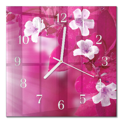 Horloge carrée en verre Fleurs