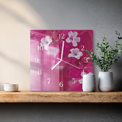 Horloge carrée en verre Fleurs