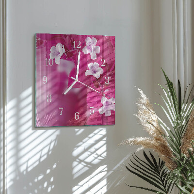 Horloge carrée en verre Fleurs