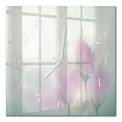 Horloge carrée en verre Fleurs