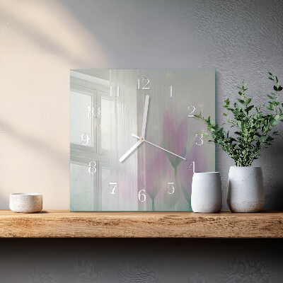 Horloge carrée en verre Fleurs