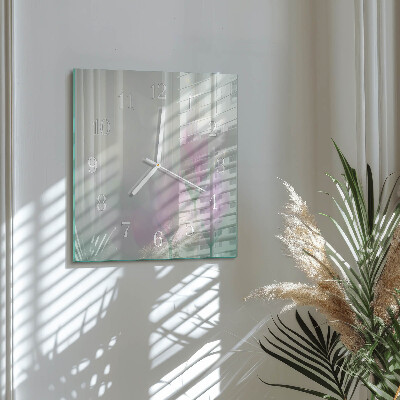 Horloge carrée en verre Fleurs