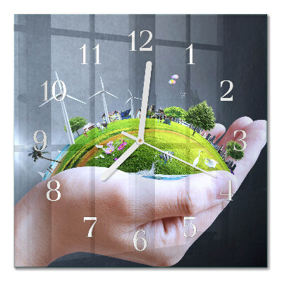 Horloge carrée en verre La terre dans la main