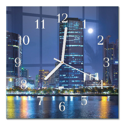 Horloge carrée en verre Ville de nuit
