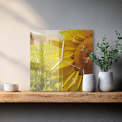 Horloge carrée en verre Tournesol