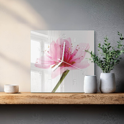 Horloge carrée en verre Fleur