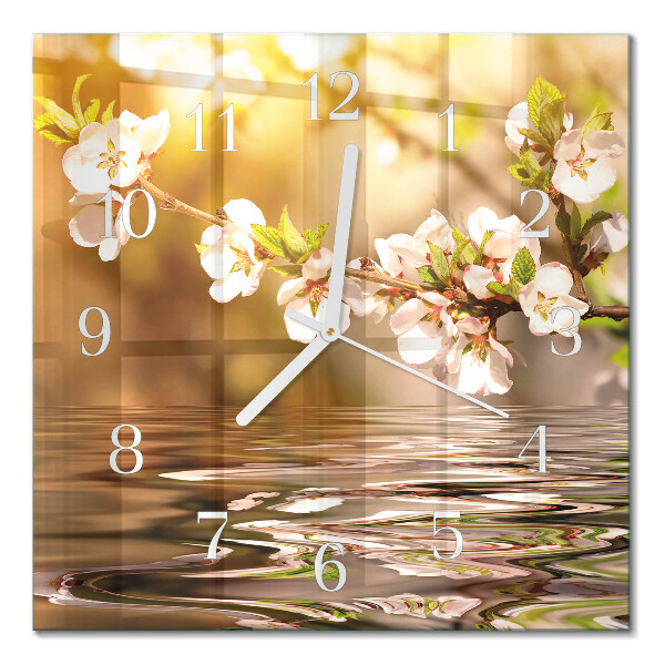 Horloge carrée en verre Fleurs